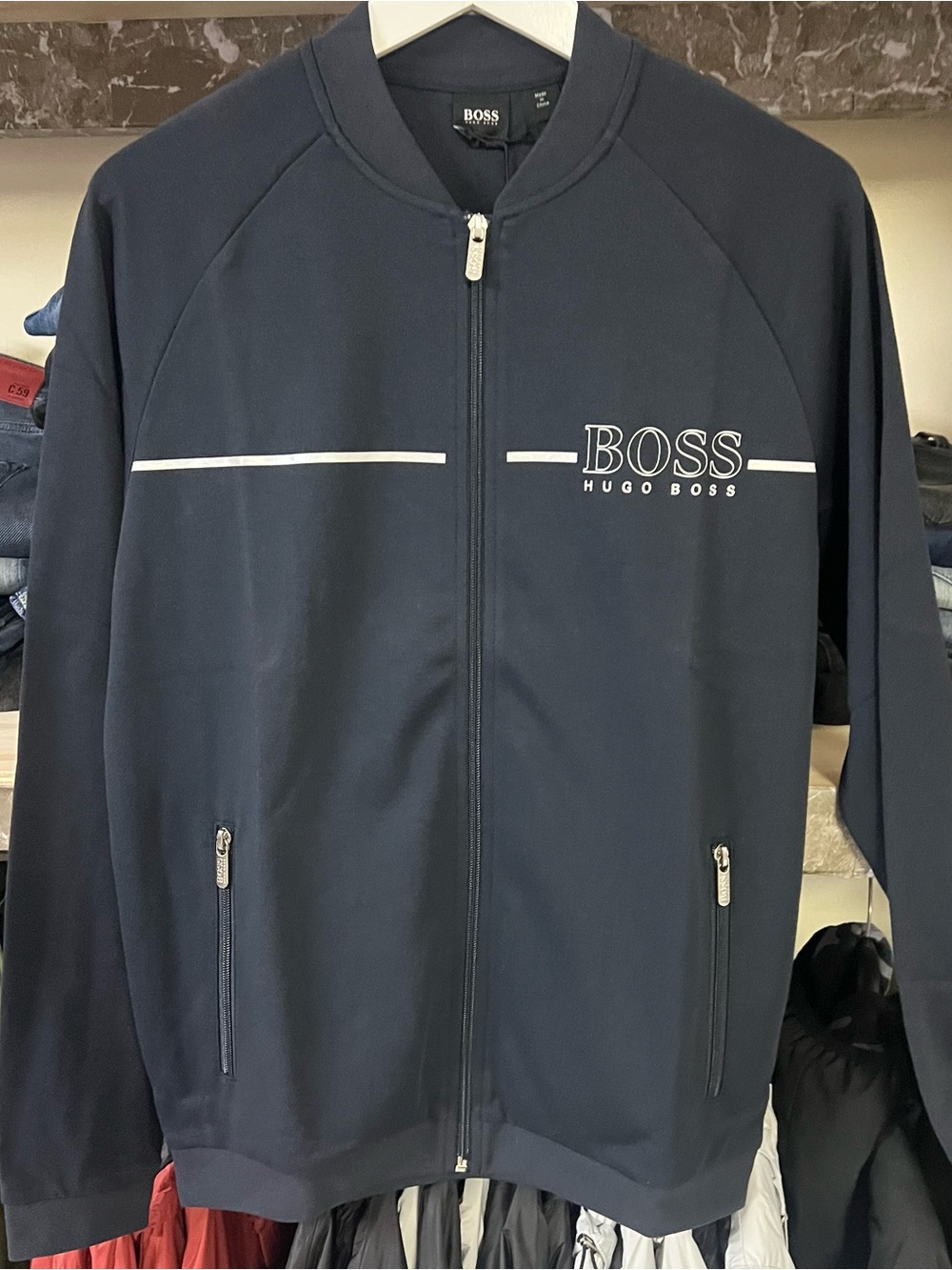Hugo Boss Navy Zip-Up Track Jacket with White Logo